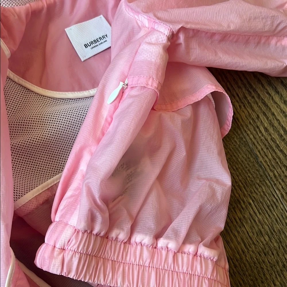 Burberry Pink Hooded Windbreaker jacket 12 months baby designer sale - Picture 8 of 10